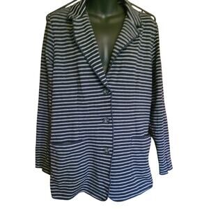 J. Jill Striped knit Cotton Lightweight Blazer Size Large navy grey